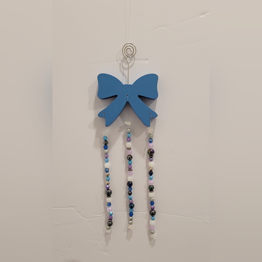 Blue Bow Beaded Hanging Decor Or Suncatcher